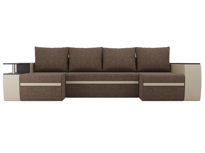 Угловой диван-кровать Майами бежево-коричневого цвета (ткань/экокожа)