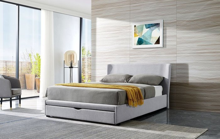 Кровать Minneapolis 180x200 серого цвета с выдвижным ящиком