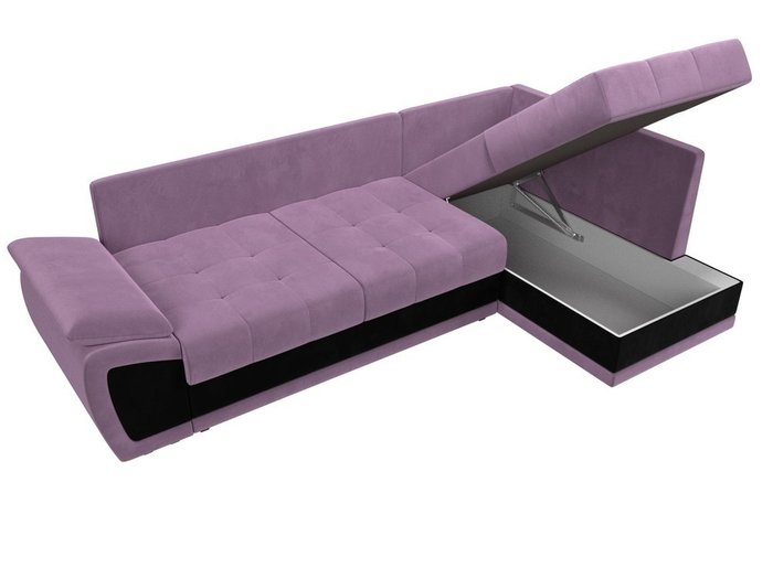 Угловой диван-кровать Нэстор прайм черно-сиреневого цвета