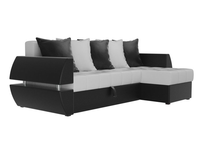 Угловой диван-кровать Атлантида черно-белого цвета (экокожа)