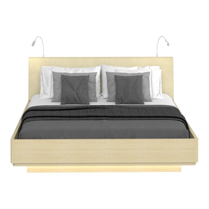 Кровать Элеонора 140х200 бежевого цвета и двумя светильниками
