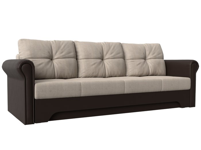 Прямой диван-кровать Европа бежево-коричневого цвета (ткань/экокожа)