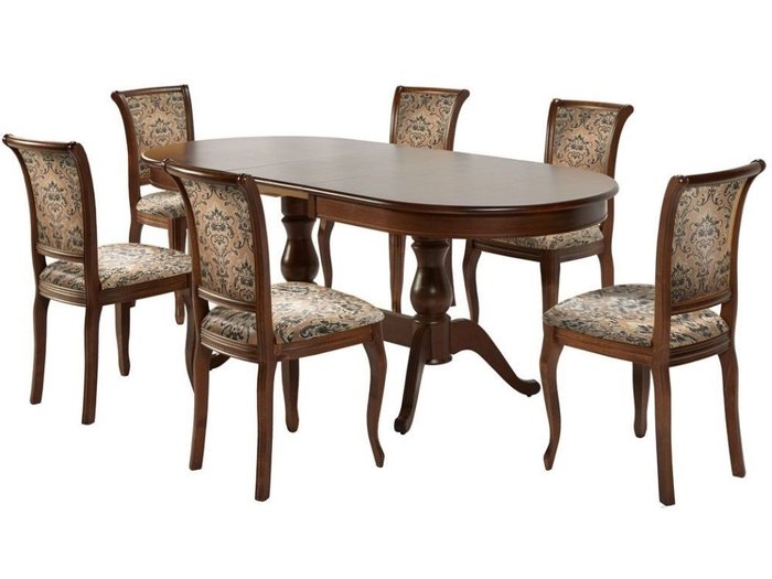 Обеденная группа из стола и шести стульев темно-коричневого цвета