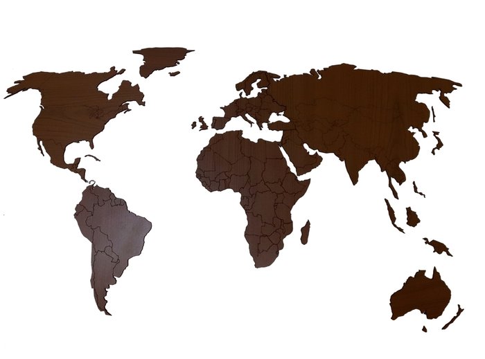 Деревянная карта мира цвета Орех