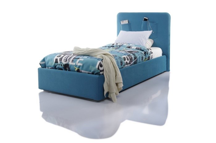 Кровать Fancy 120х200 с подъемным механизмом голубого цвета