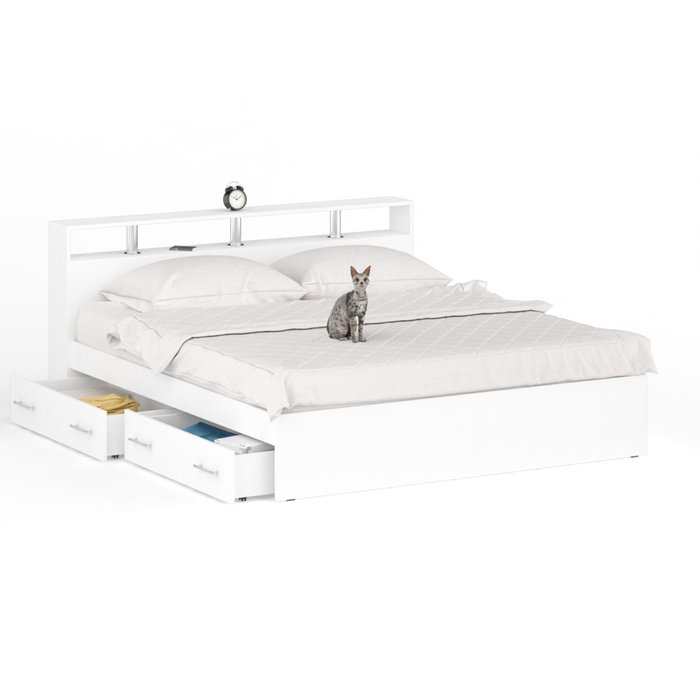 Кровать с ящиками Камелия 180х200 белого цвета - купить Кровати для спальни по цене 14072.0