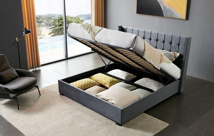 Кровать с подъемным механизмом Vivien 180x200 серого цвета