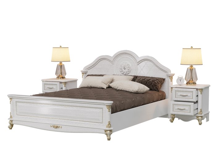 Спальня Да Винчи из кровати 160х200 и двух прикроватных тумб белого цвета