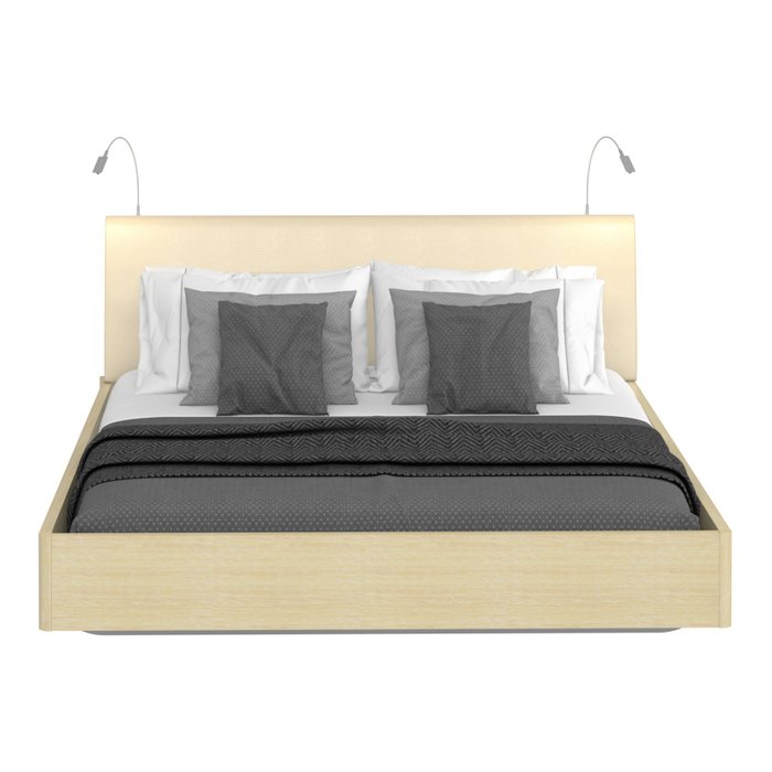 Кровать Элеонора 160х200 бежевого цвета с двумя светильниками