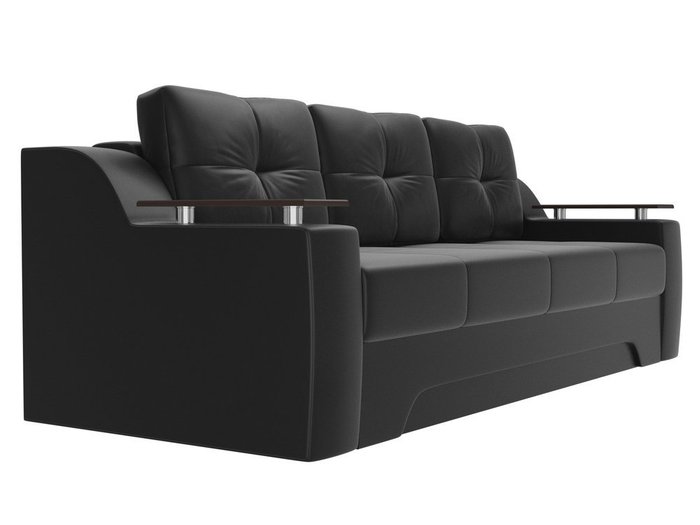 Прямой диван-кровать Сенатор черного цвета (экокожа)