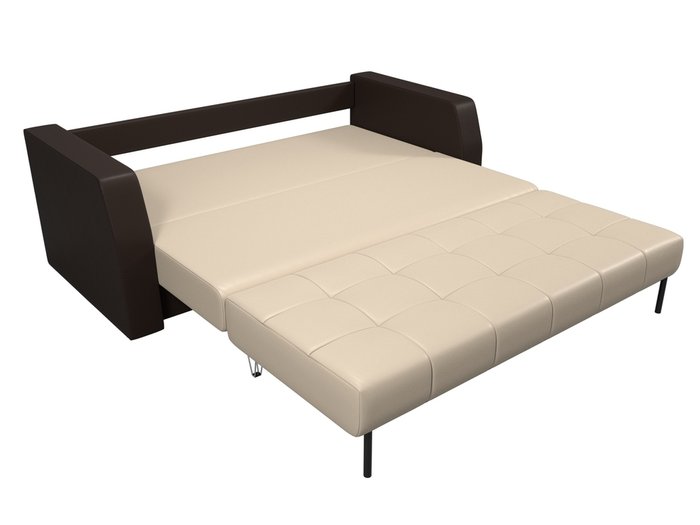 Прямой диван-кровать Малютка бежево-коричневого цвета (экокожа)