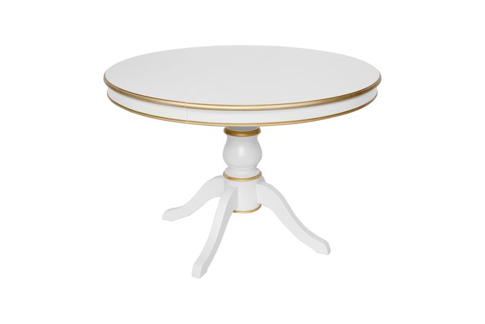 Стол обеденный круглый раздвижной Патриция белого цвета с золотом