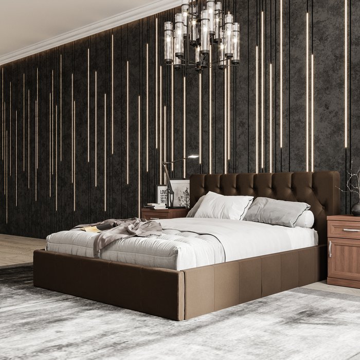 Кровать Инуа 180х200 темно-коричневого цвета с подъемным механизмом 