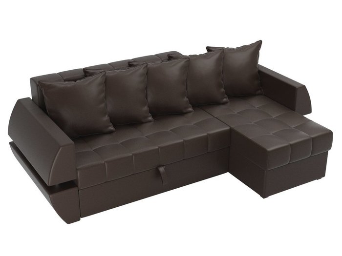 Угловой диван-кровать Атлантида коричневого цвета (экокожа)