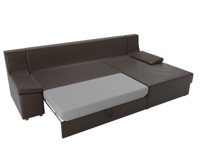 Угловой диван-кровать Челси темно-коричневого цвета (экокожа)