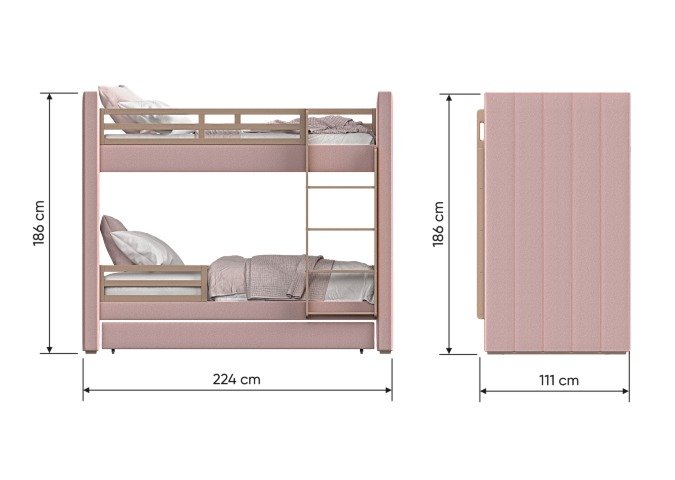 Двухъярусная кровать Cosy 90х200 серого цвета