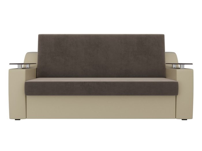 Прямой диван-кровать Сенатор бежево-коричневого цвета (ткань\экокожа)