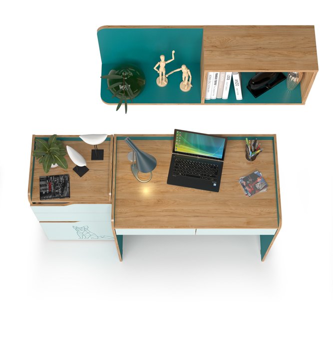 Стол письменный с комодом и полкой Гудвин зеленого цвета