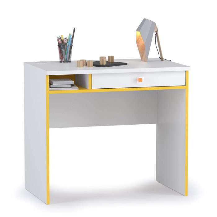 Письменный стол Альфа бело-оранжевого цвета