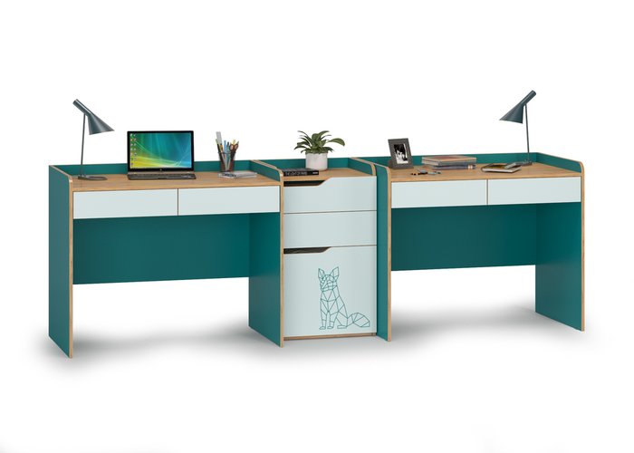 Два письменных стола с комодом Гудвин зеленого цвета