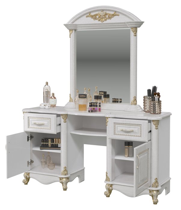Стол туалетный с зеркалом Да Винчи белого цвета