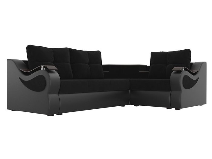 Угловой диван-кровать Митчелл черного цвета (ткань\экокожа)