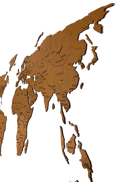 Деревянная карта мира Countries Rus с гравировкой коричневого цвета