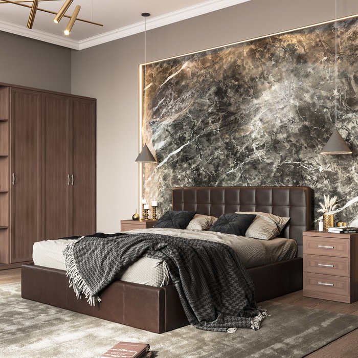 Кровать Инуа 160х200 темно-коричневого цвета с подъемным механизмом - купить Кровати для спальни по цене 80135.0