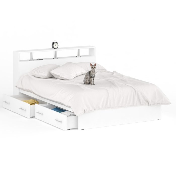 Кровать с ящиками Камелия 140х200 белого цвета - купить Кровати для спальни по цене 11932.0