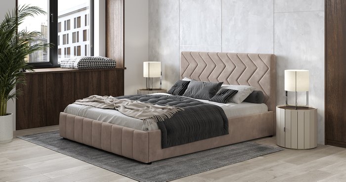 Кровать Милана 160х200 с подъёмным механизмом и дном цвета карамельный тауп  