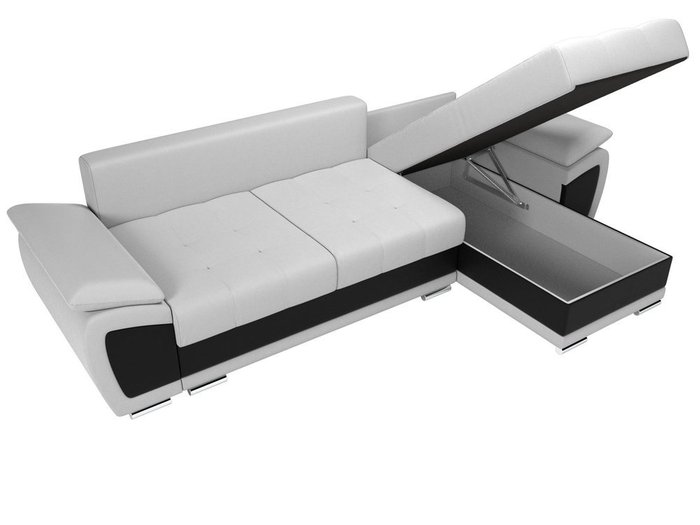 Угловой диван-кровать Нэстор бело-черного цвета (экокожа)