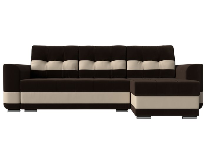 Угловой диван-кровать Честер коричневого цвета (ткань\экокожа)