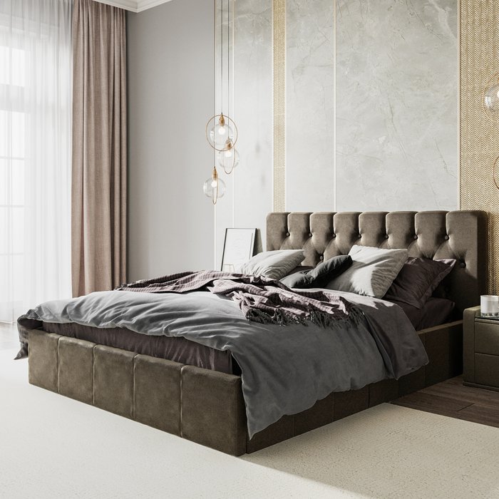 Кровать Инуа 180х200 коричневого цвета с подъемным механизмом 