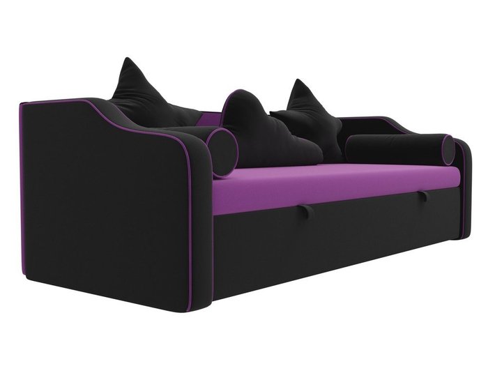 Прямой диван-кровать Рико черно-фиолетового цвета