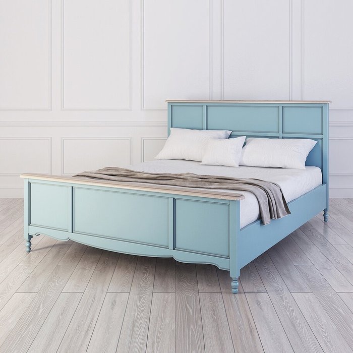 Кровать двуспальная Leblanc c изножьем голубого цвета 180х200