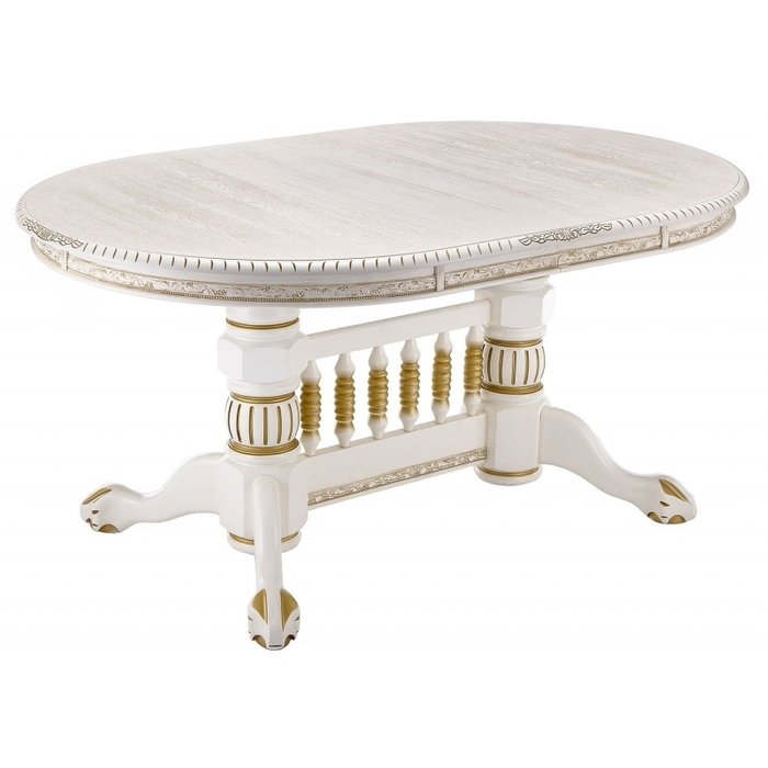 Обеденный раздвижной стол Кантри молочного цвета с золотой патиной