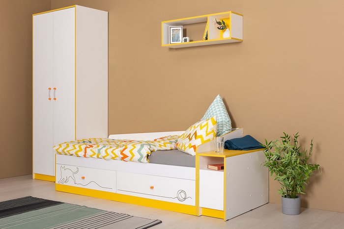 Мебель для детской комнаты Альфа № 24 бело-оранжевого цвета