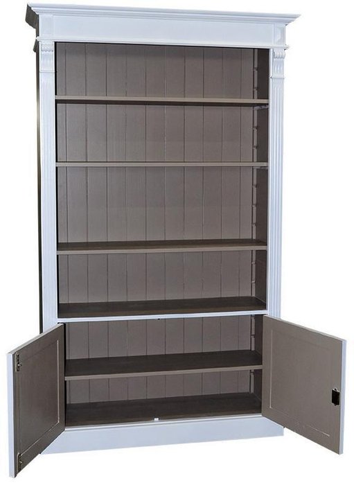 Книжный шкаф  двухдверный Брюгге бело-серого цвета