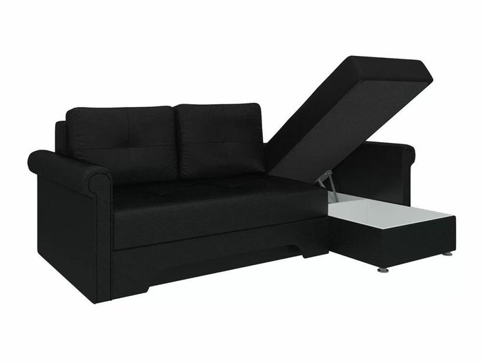 Угловой диван-кровать Леон черного цвета (экокожа)