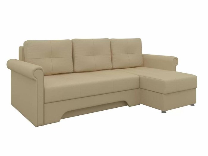 Угловой диван-кровать Леон бежевого цвета (экокожа)