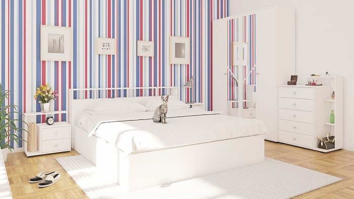 Кровать с двумя тумбами Камелия 180х200 белого цвета