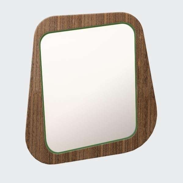 Зеркало настенное Woodi в темном шпоне с зеленым кантом