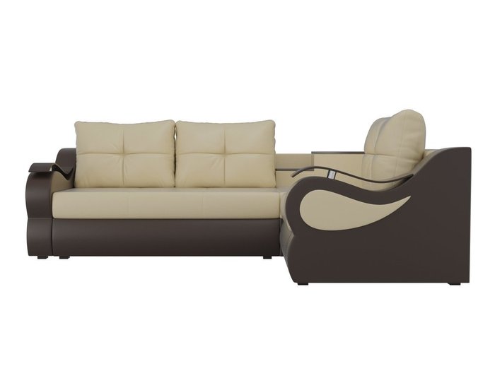 Угловой диван-кровать Митчелл коричнево-бежевого цвета (экокожа)