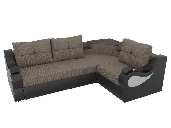 Угловой диван-кровать Митчелл черно-коричневого цвета (ткань\экокожа)