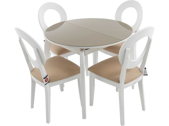 Обеденная группа из стола и четырех стульев бело-бежевого цвета