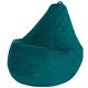 Кресло Мешок Груша XL в обивке из велюра сине-зеленого цвета 