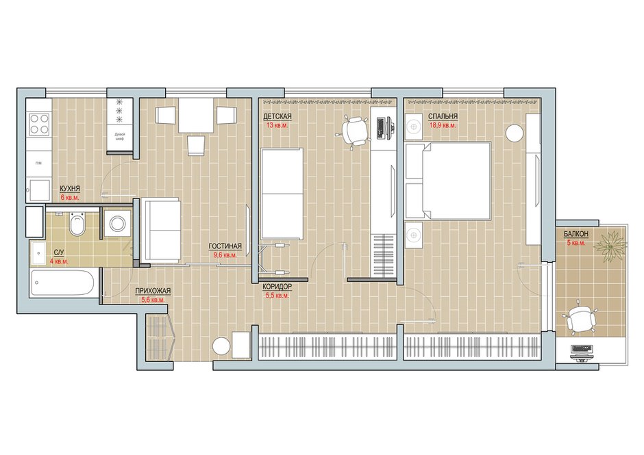Фотография: Планировки в стиле , Квартира, Перепланировка, II-49, Панельный дом, 4 и больше, 60-90 метров, SOVA Interiors – фото на INMYROOM