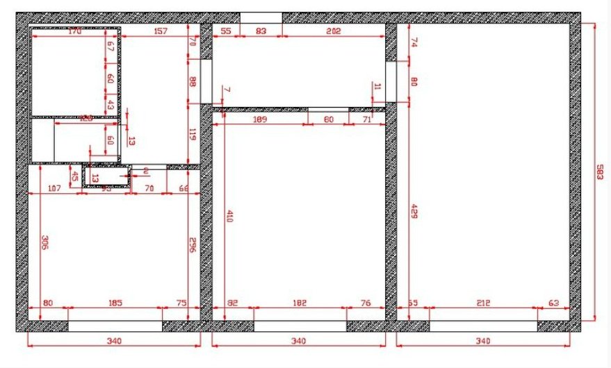 Обмерный план двухкомнатной квартиры в доме серии КОПЭ