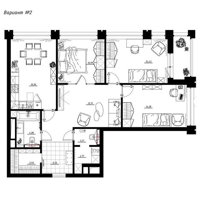 Фотография: Планировки в стиле , Квартира, Перепланировка, Никита Зуб, 3 комнаты, Более 90 метров – фото на INMYROOM