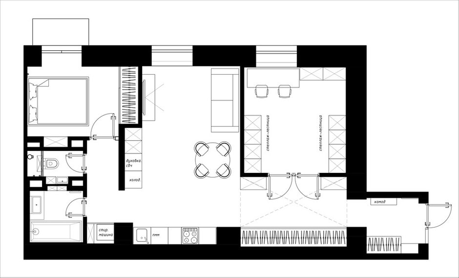 Фотография: Планировки в стиле , Квартира, Перепланировка, Москва, Никита Зуб, 2 комнаты, 60-90 метров, планировочная среда – фото на INMYROOM